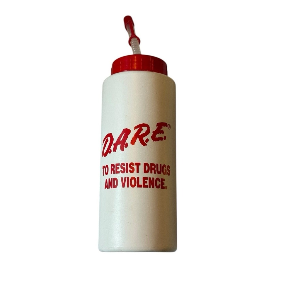 VTG DARE Water Bottle Red Lid Straw 1980s 1990s Drug Abuse Resistance Education